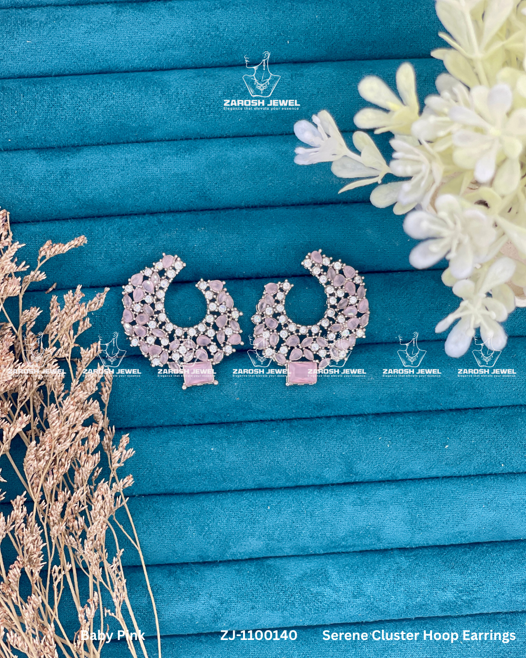 Serene Cluster Hoop Earrings | ZAROSH JEWEL Baby Pink
