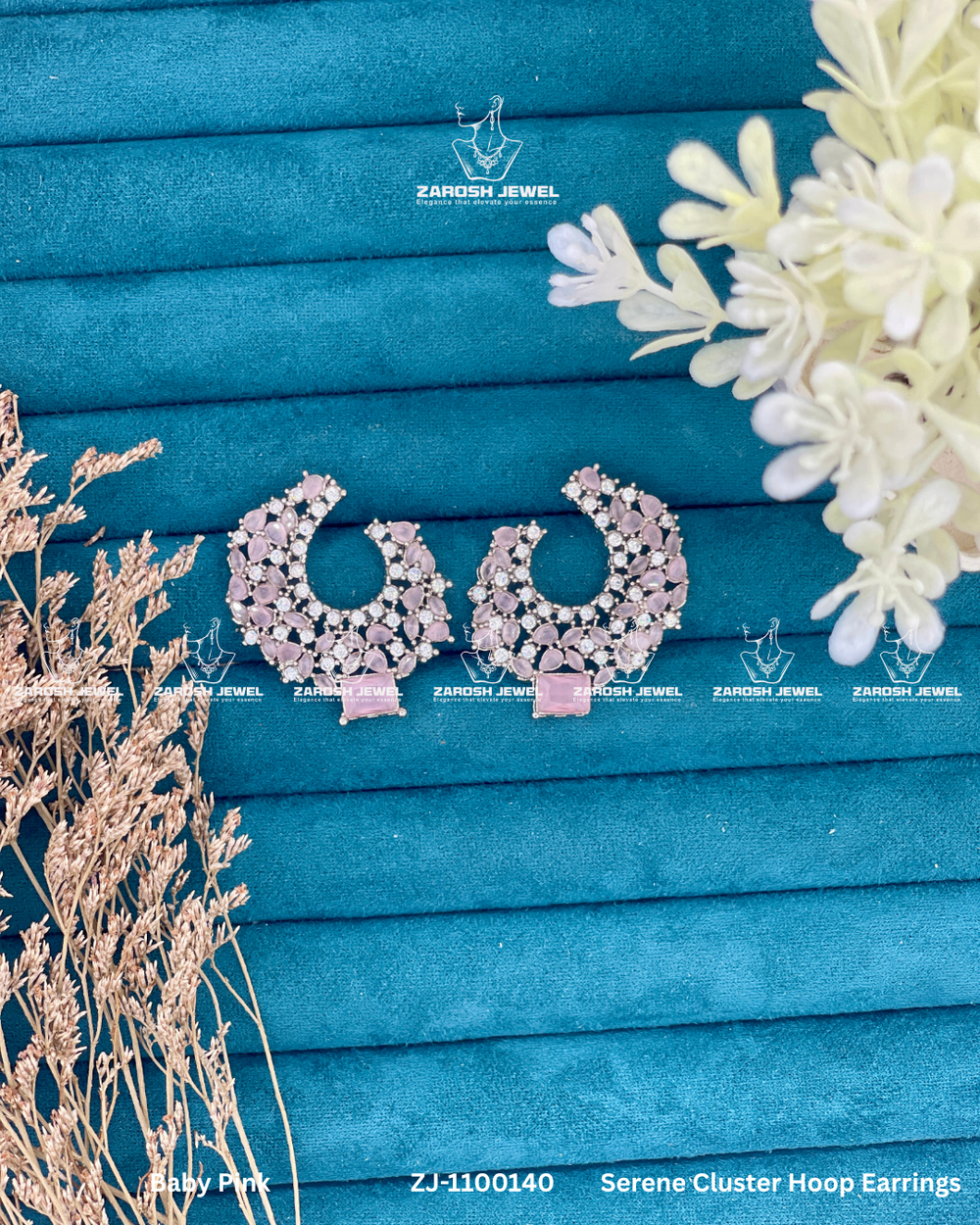 Serene Cluster Hoop Earrings | ZAROSH JEWEL Pink