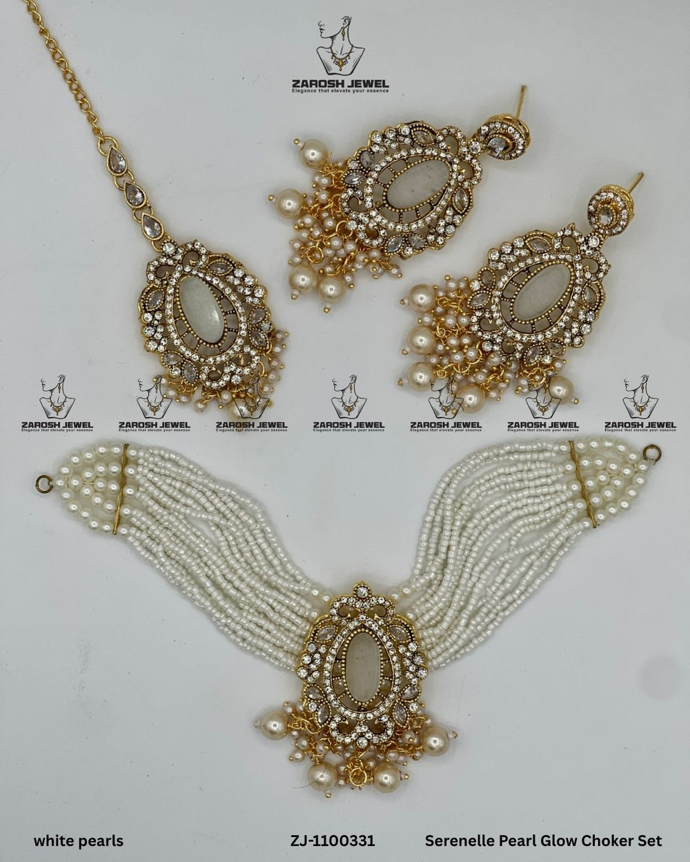 Serenelle Pearl Glow Choker Set | ZAROSH JEWEL white pearls