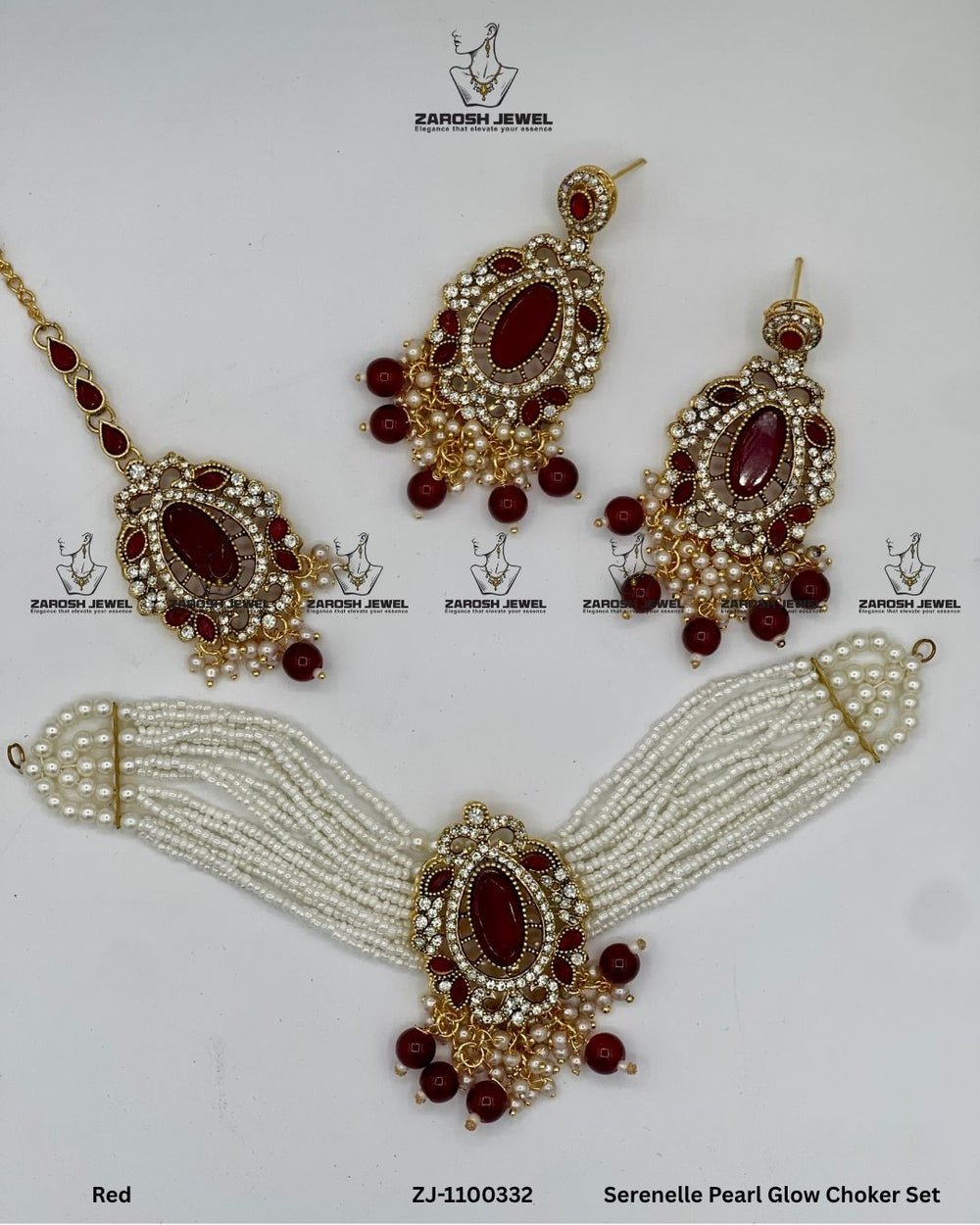 Serenelle Pearl Glow Choker Set | ZAROSH JEWEL Red