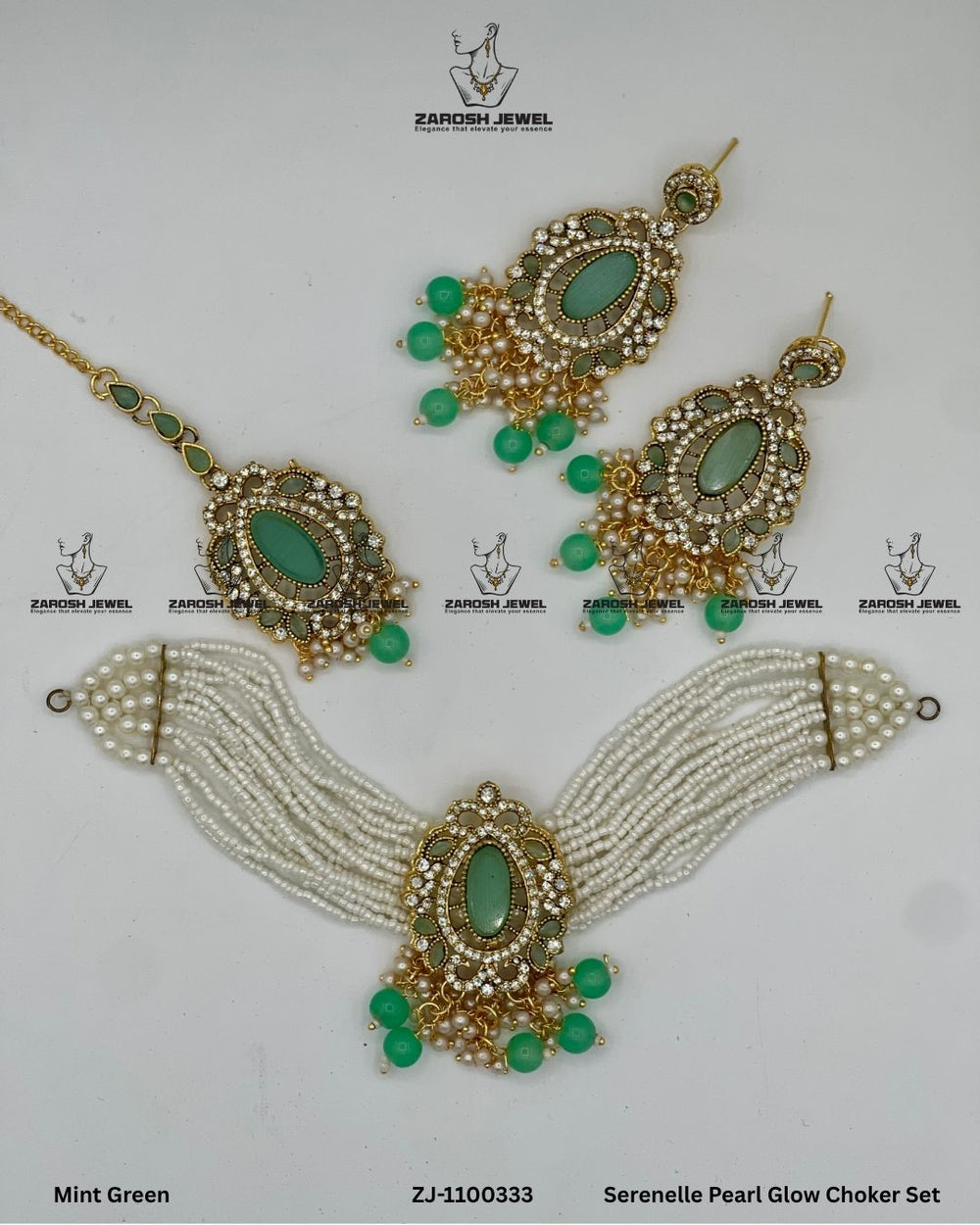 Serenelle Pearl Glow Choker Set | ZAROSH JEWEL Mint Green