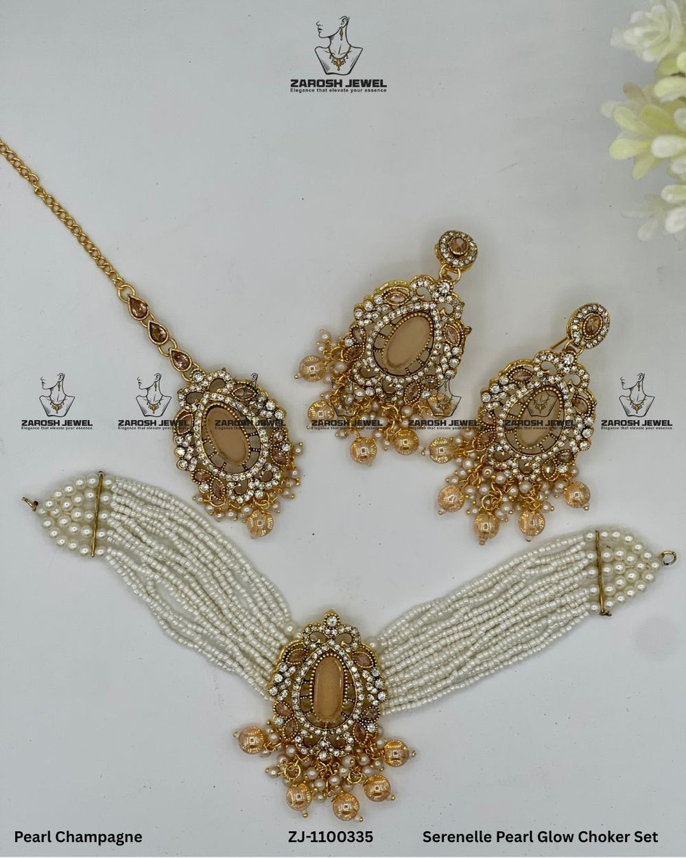 Serenelle Pearl Glow Choker Set | ZAROSH JEWEL Pearl Champagne