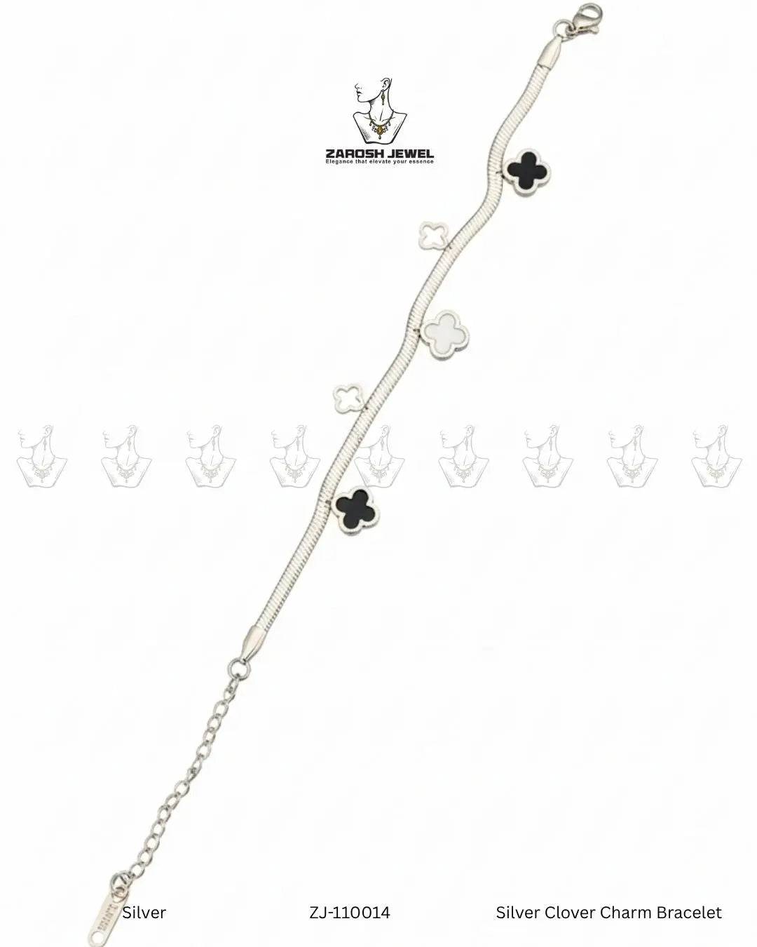 Silver Clover Charm Bracelet | ZAROSH JEWEL