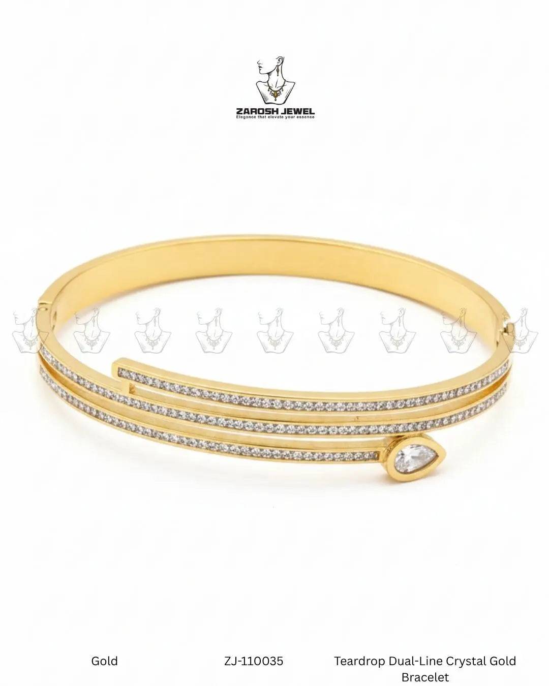 Teardrop Dual-Line Crystal Gold Bracelet | ZAROSH JEWEL
