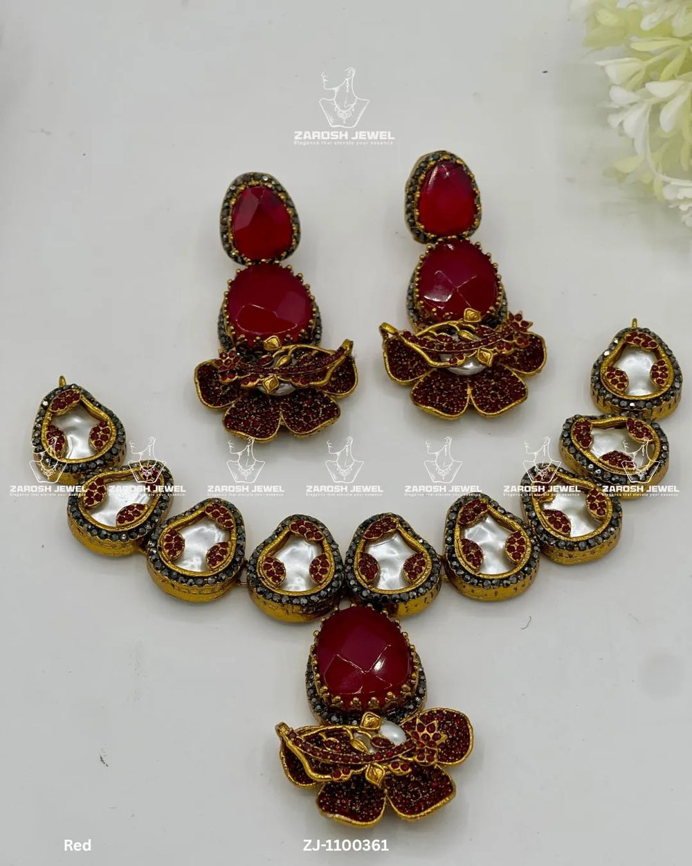 Jameela Necklace Set | ZAROSH JEWEL Red