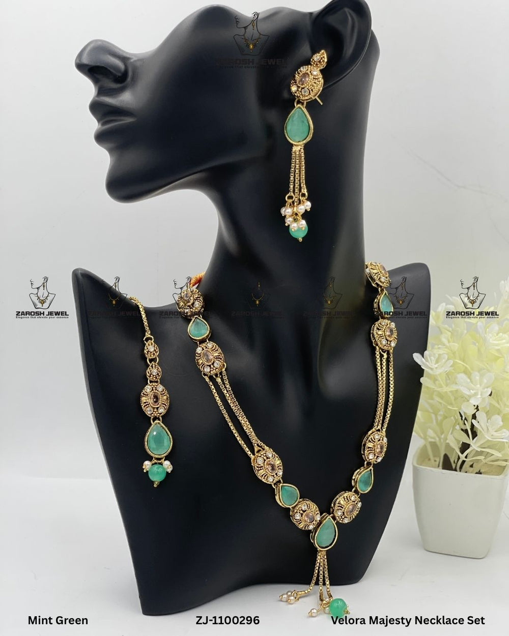 Velora Majesty Necklace Set | ZAROSH JEWEL Mint Green