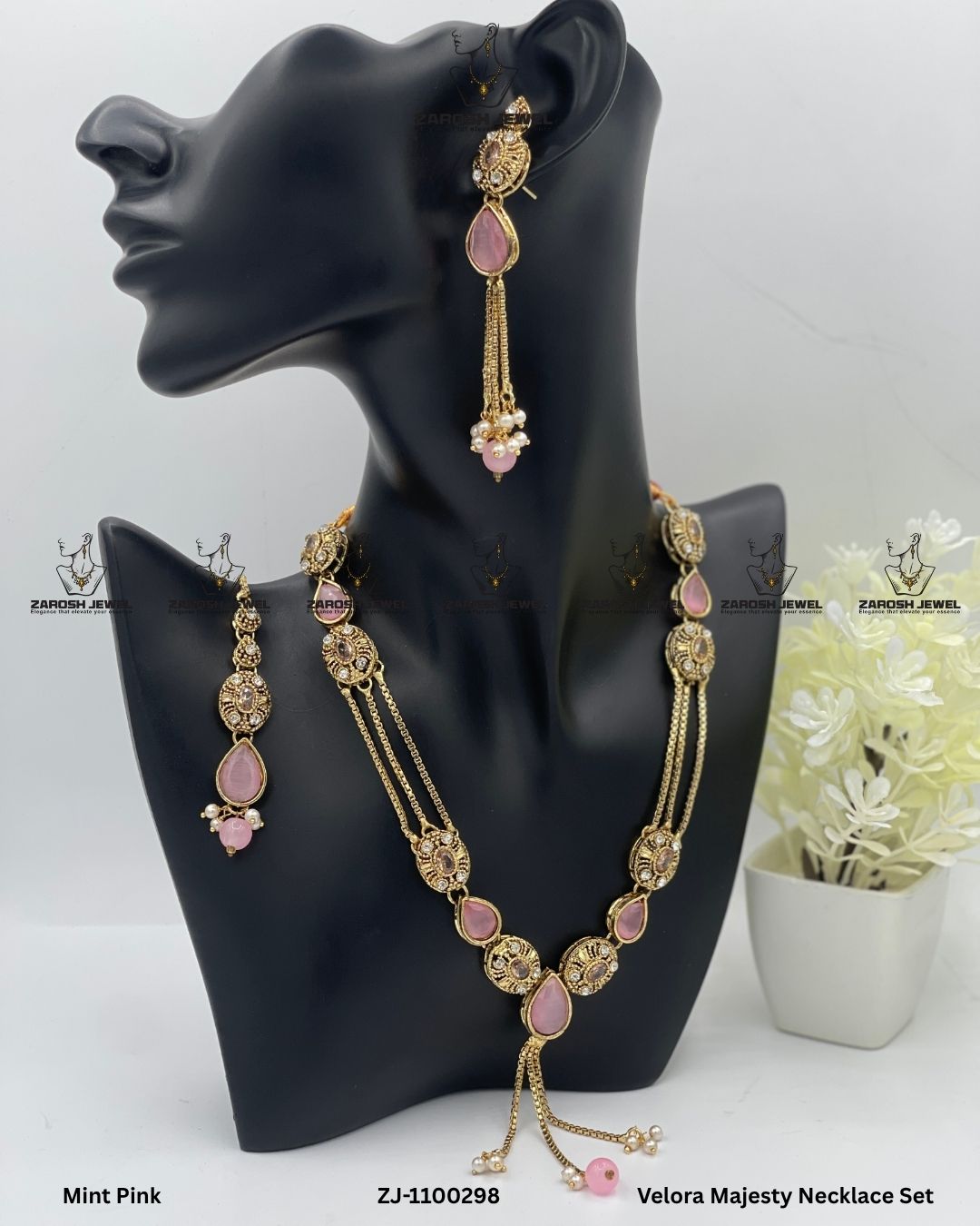Velora Majesty Necklace Set | ZAROSH JEWEL Mint Pink