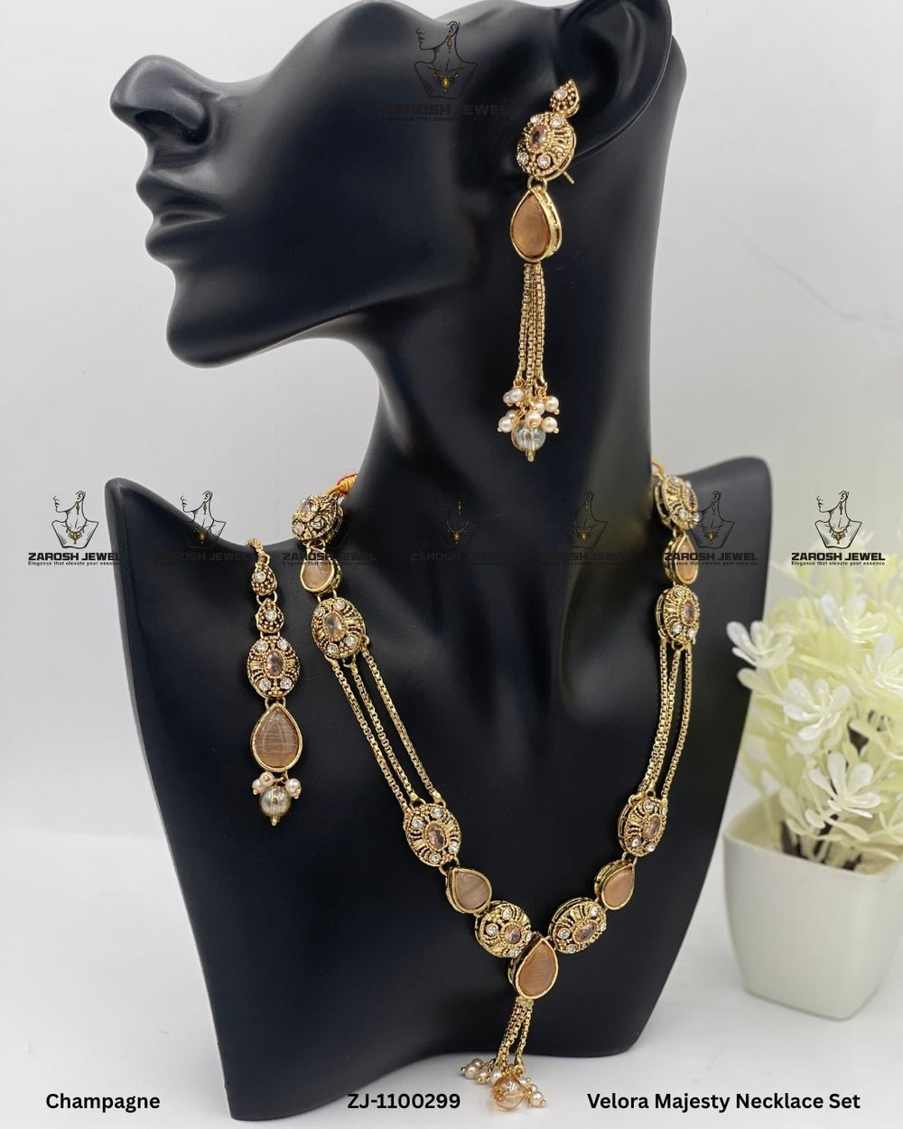 Velora Majesty Necklace Set | ZAROSH JEWEL Champagne