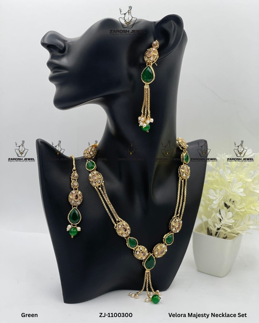 Velora Majesty Necklace Set | ZAROSH JEWEL Green