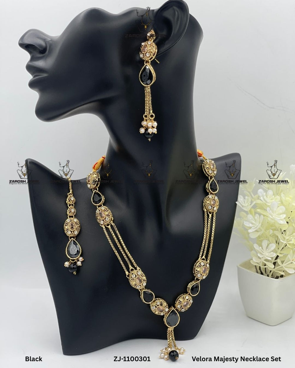 Velora Majesty Necklace Set | ZAROSH JEWEL Black