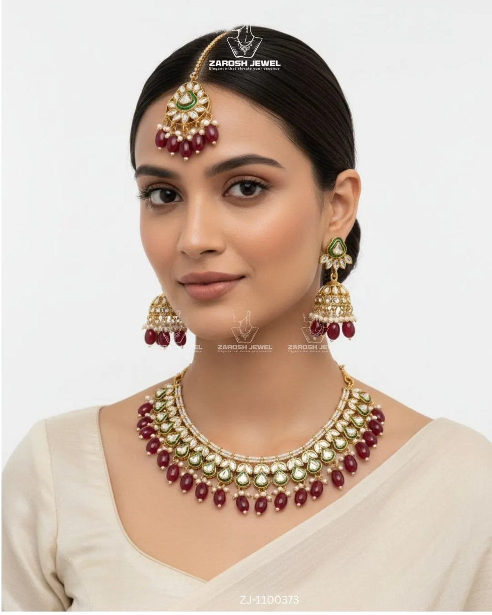 Nayla Kundan Necklace Set | ZAROSH JEWEL Red