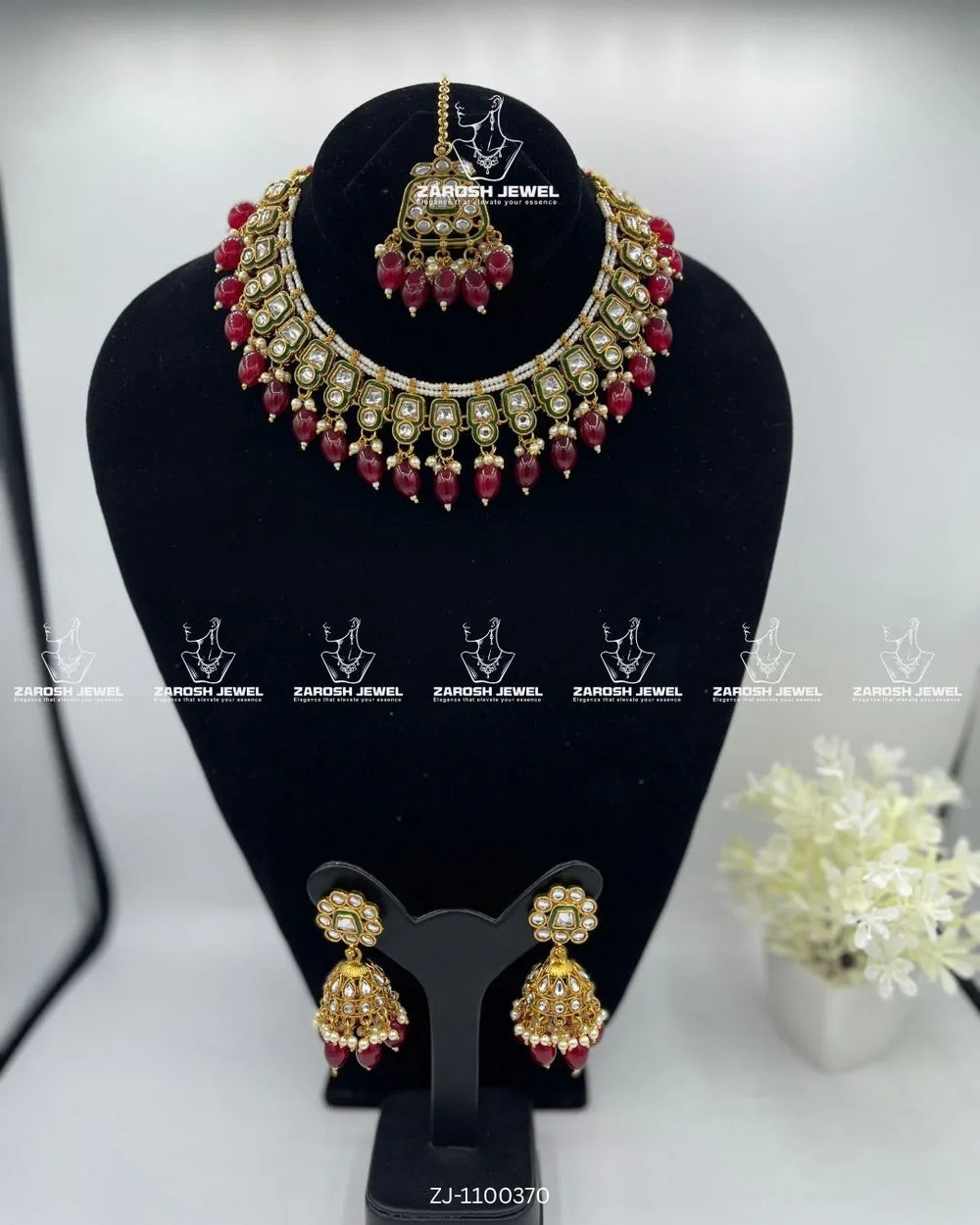 Sahar Kundan Necklace Set | ZAROSH JEWEL Red