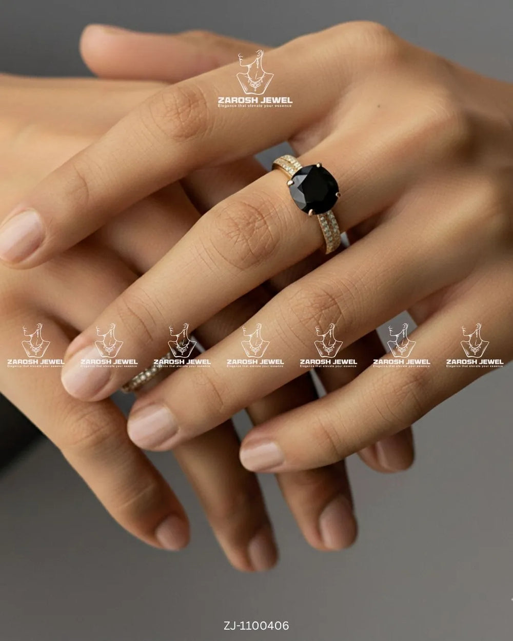 Shabnam Crown Ring | ZAROSH JEWEL Black