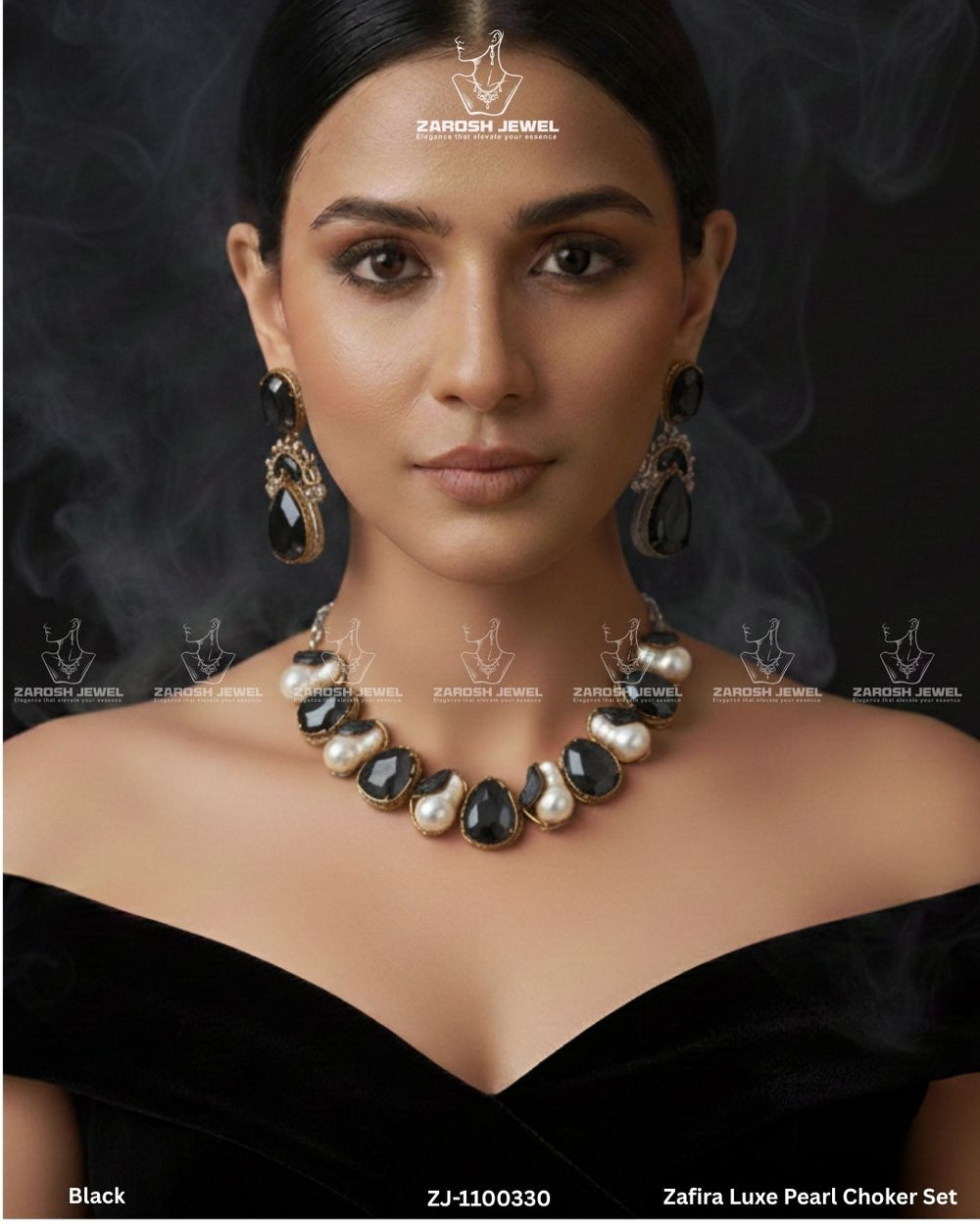 Zafira Luxe Pearl Choker Set | ZAROSH JEWEL Black