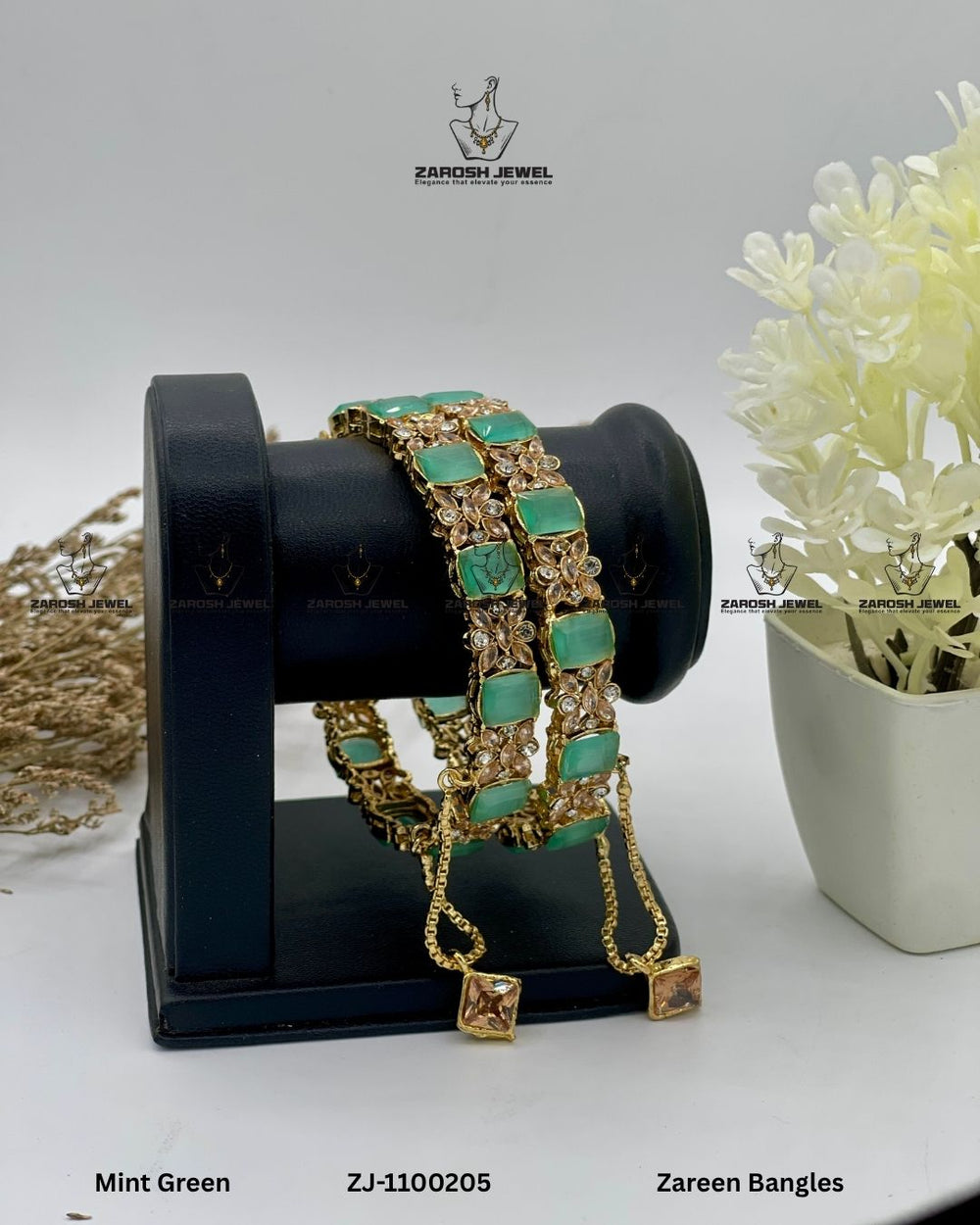Zareen Bangles Openable | ZAROSH JEWEL Mint Green
