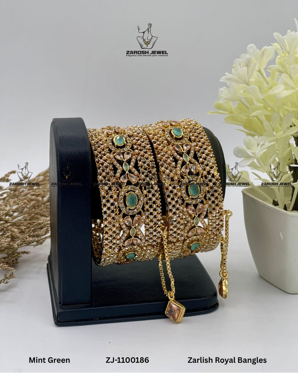 Zarlish Royal Bangles Openable | ZAROSH JEWEL Mint Green