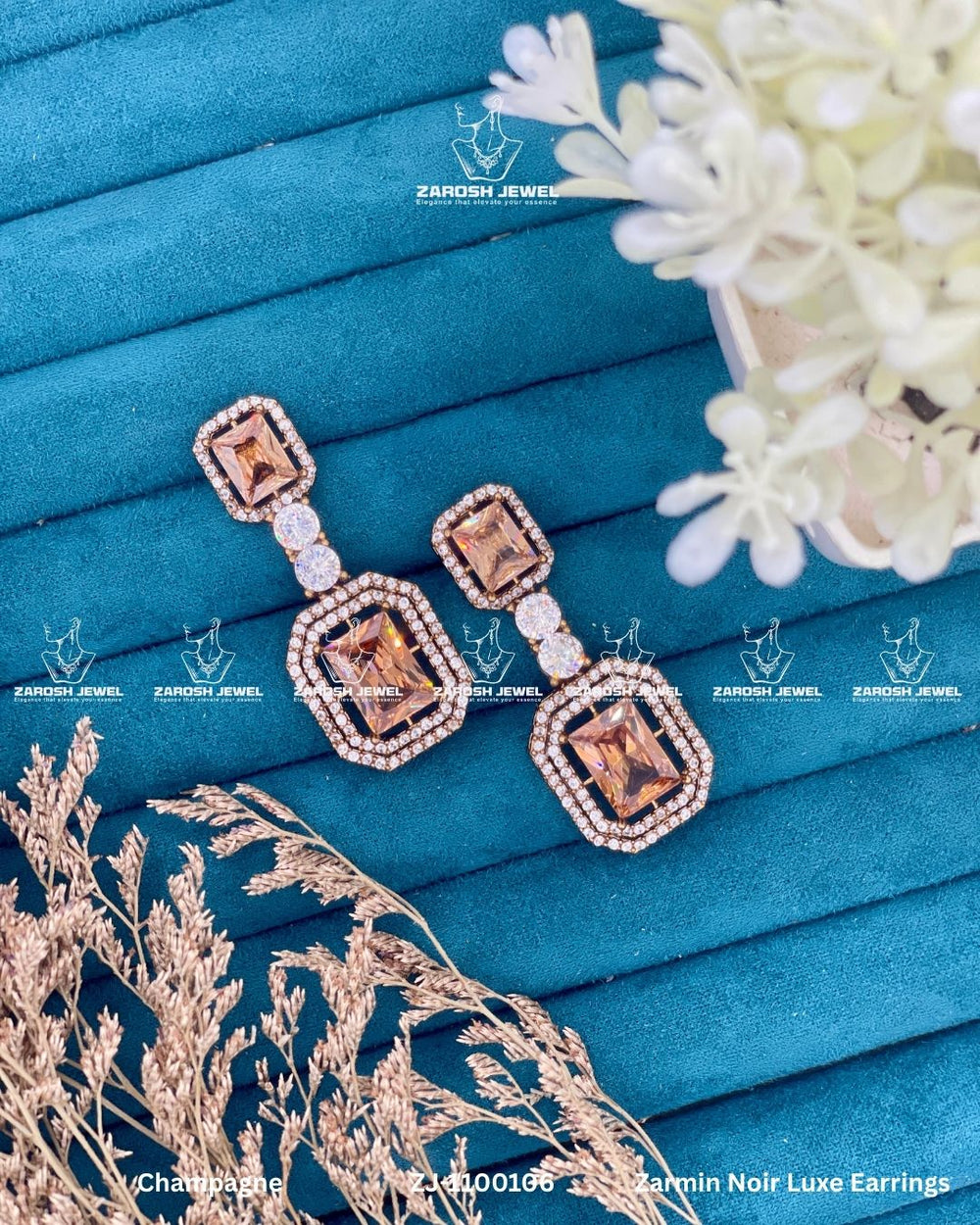 Zarmin Noir Luxe Earrings | ZAROSH JEWEL Champagne