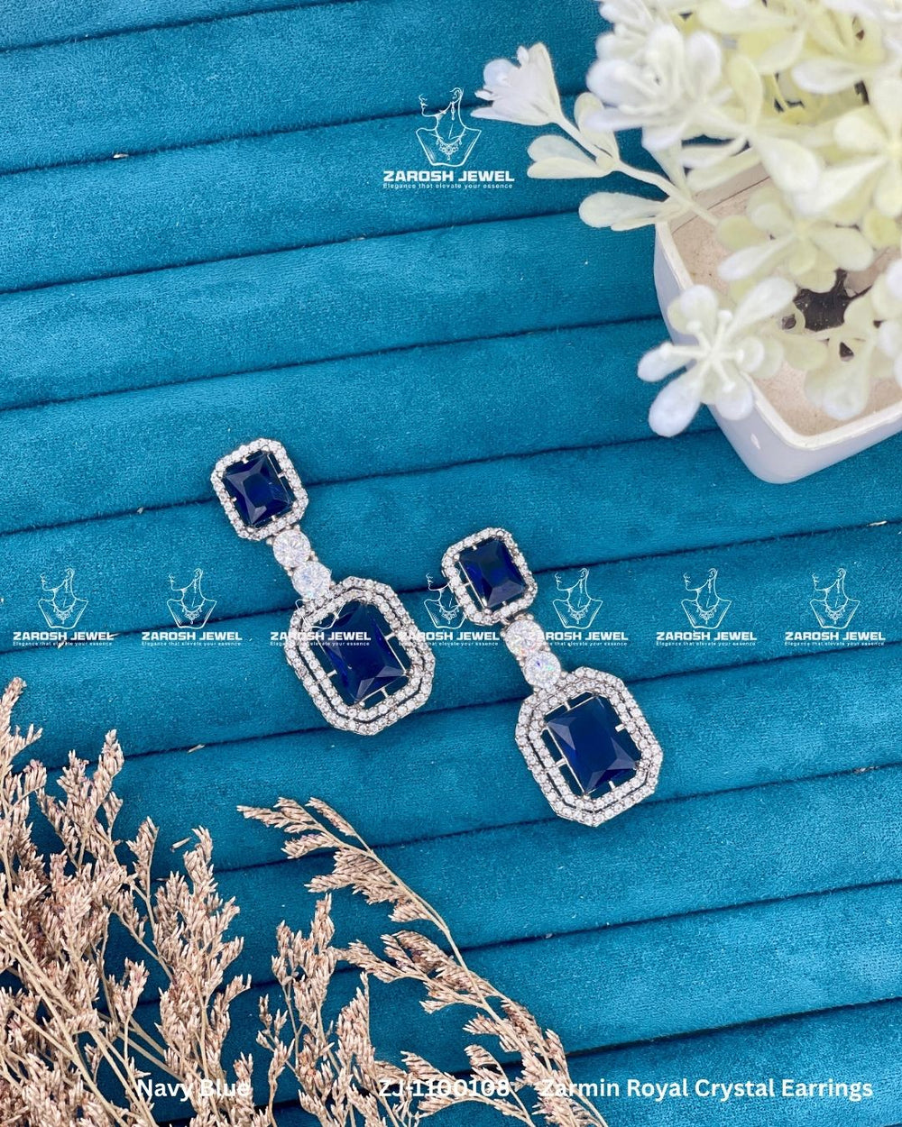 Zarmin Royal Crystal Earrings | ZAROSH JEWEL Navy Blue