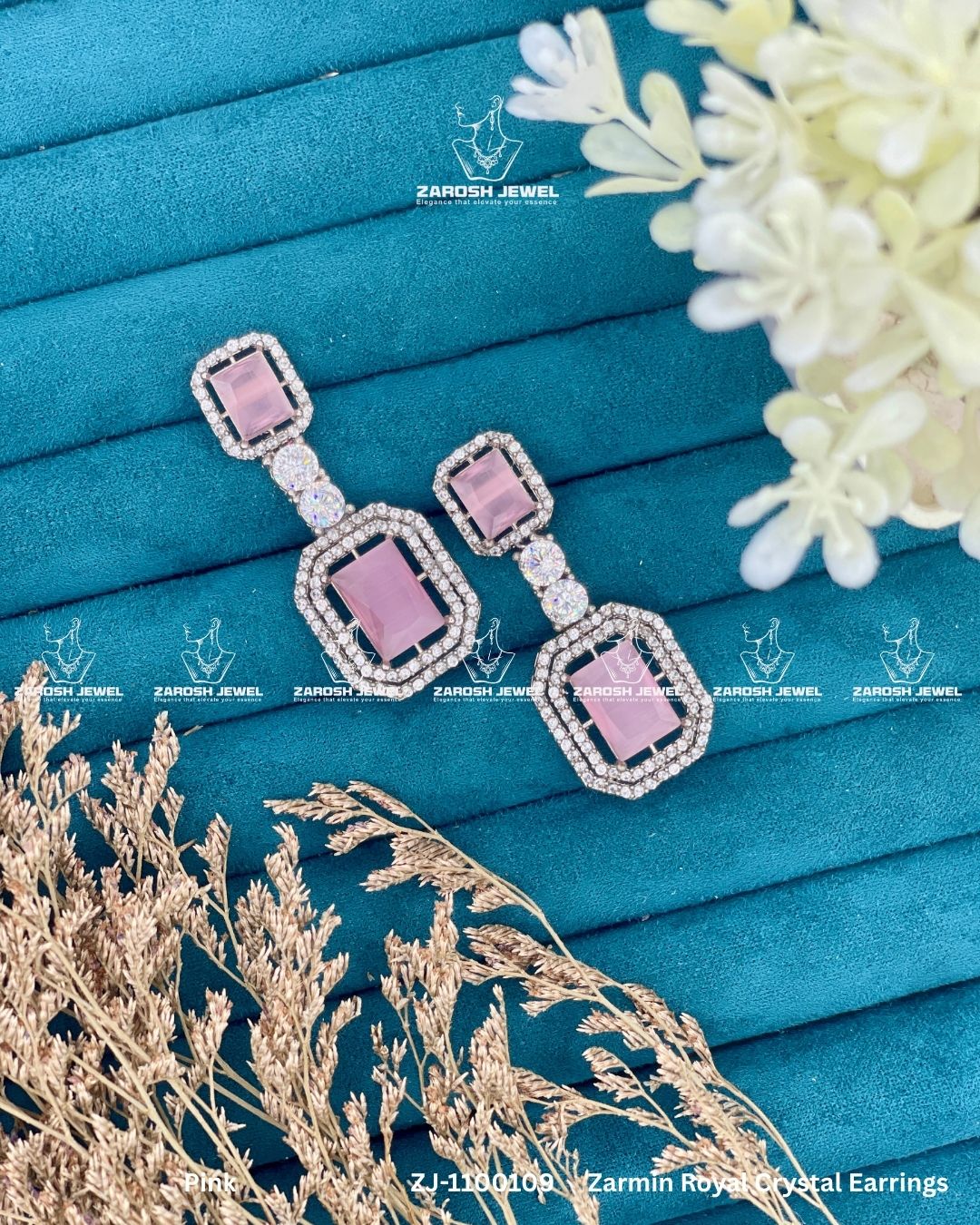 Zarmin Royal Crystal Earrings | ZAROSH JEWEL Pink