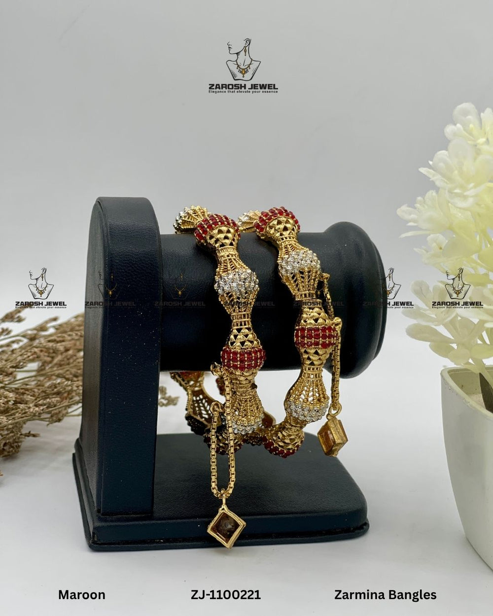 Zarmina Bangles Openable | ZAROSH JEWEL Maroon
