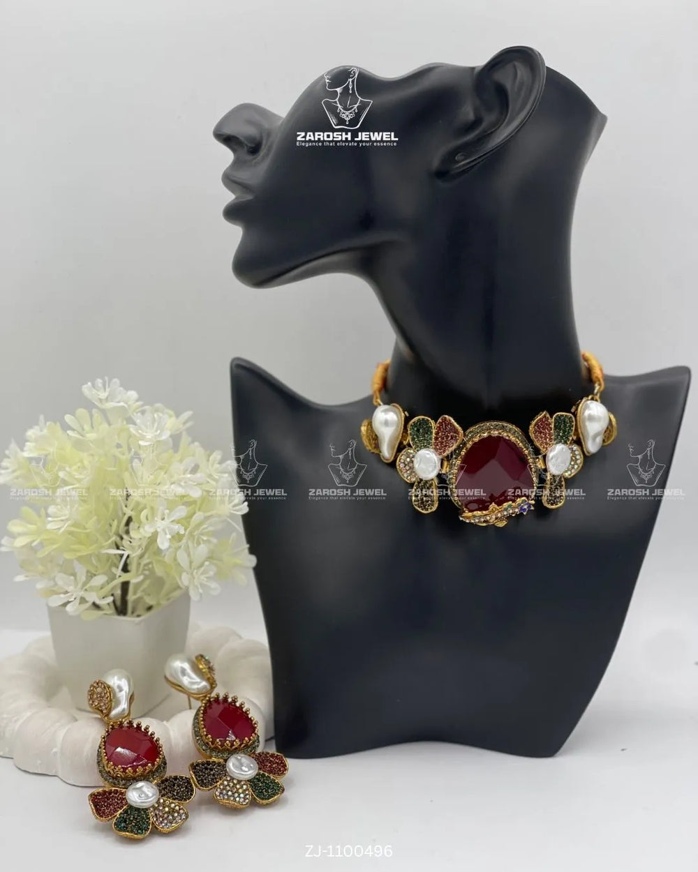 Shabana Choker Set | ZAROSH JEWEL Red Multi