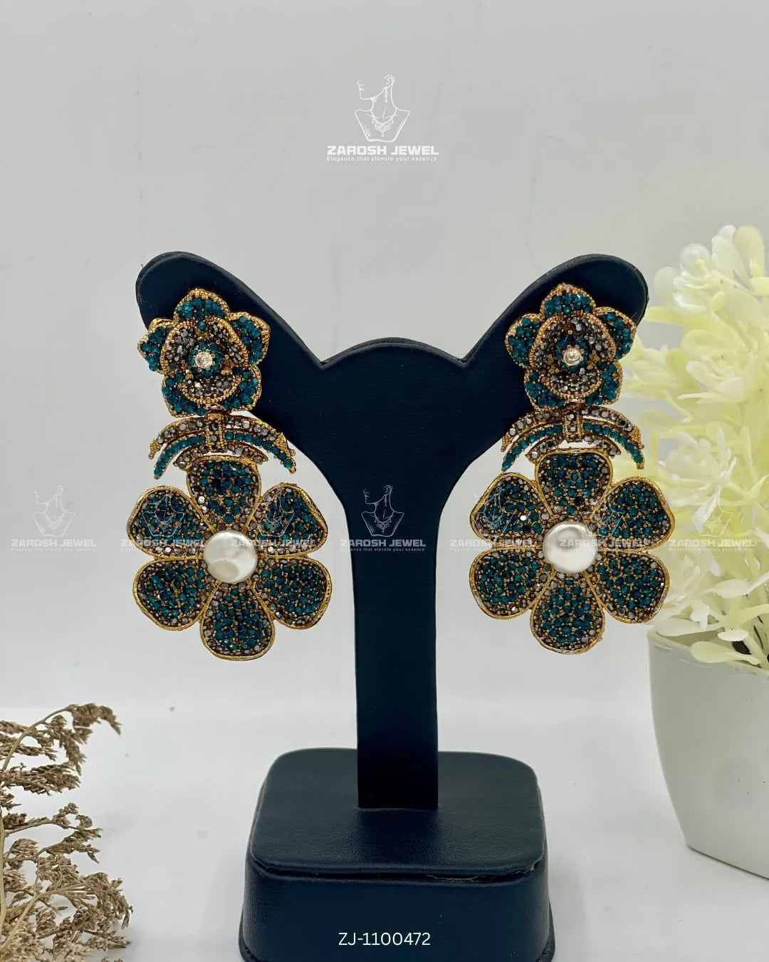 Gul-e-Shab Stud Earrings | ZAROSH JEWEL Turquoise