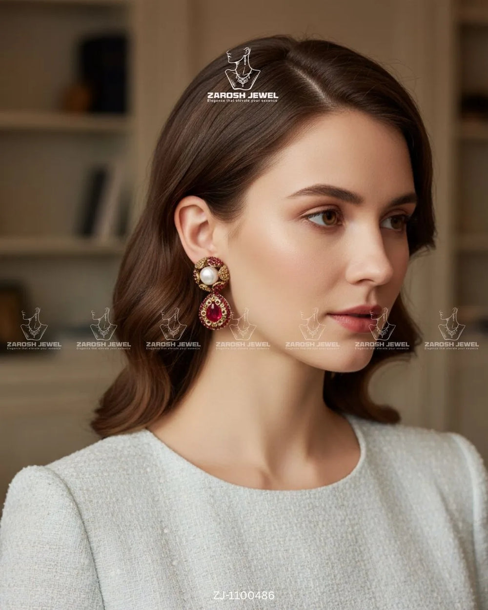 Kundan Pearl Drop Earrings | ZAROSH JEWEL