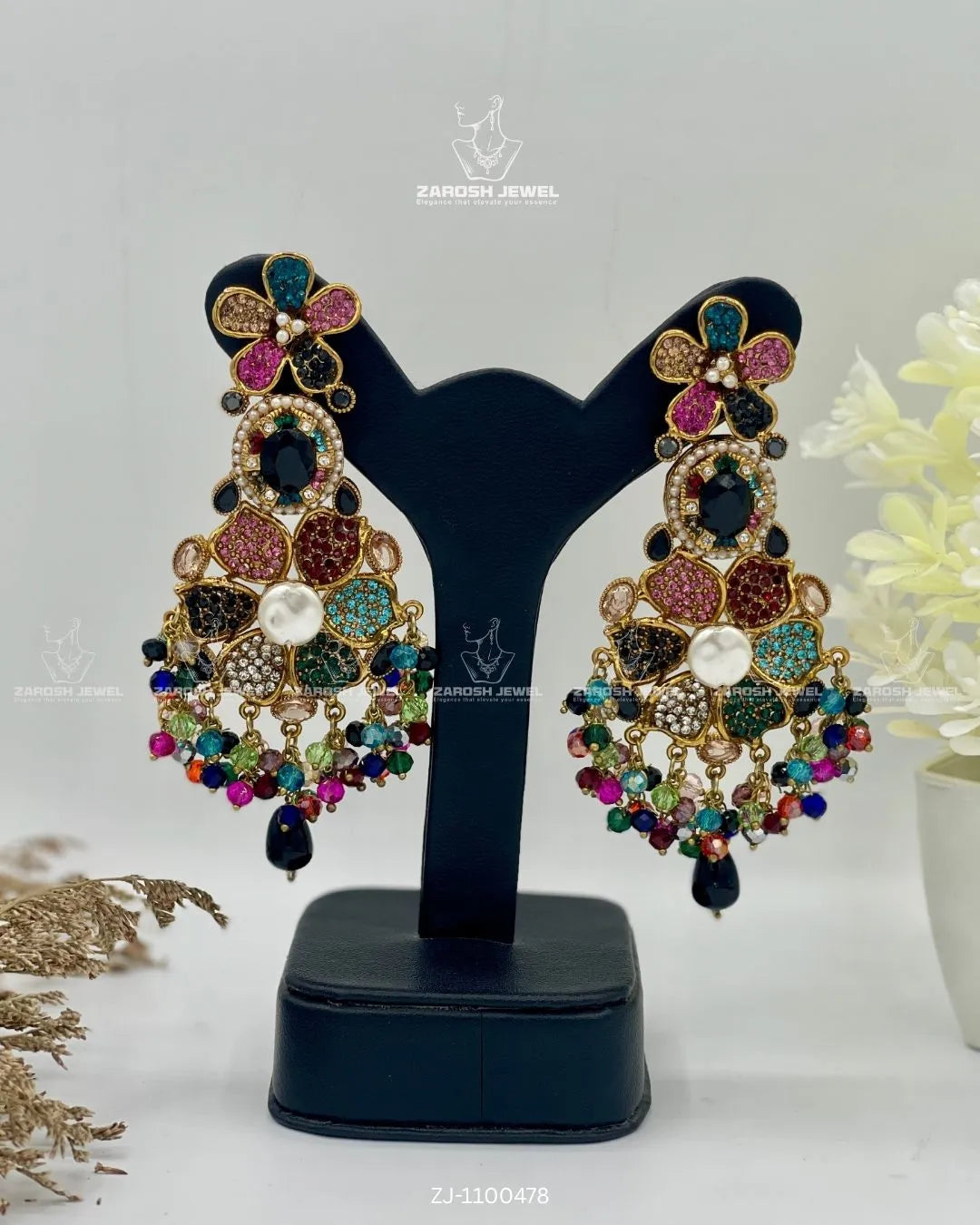 Bridal Pearl Floral Jhumkay | ZAROSH JEWEL Multi
