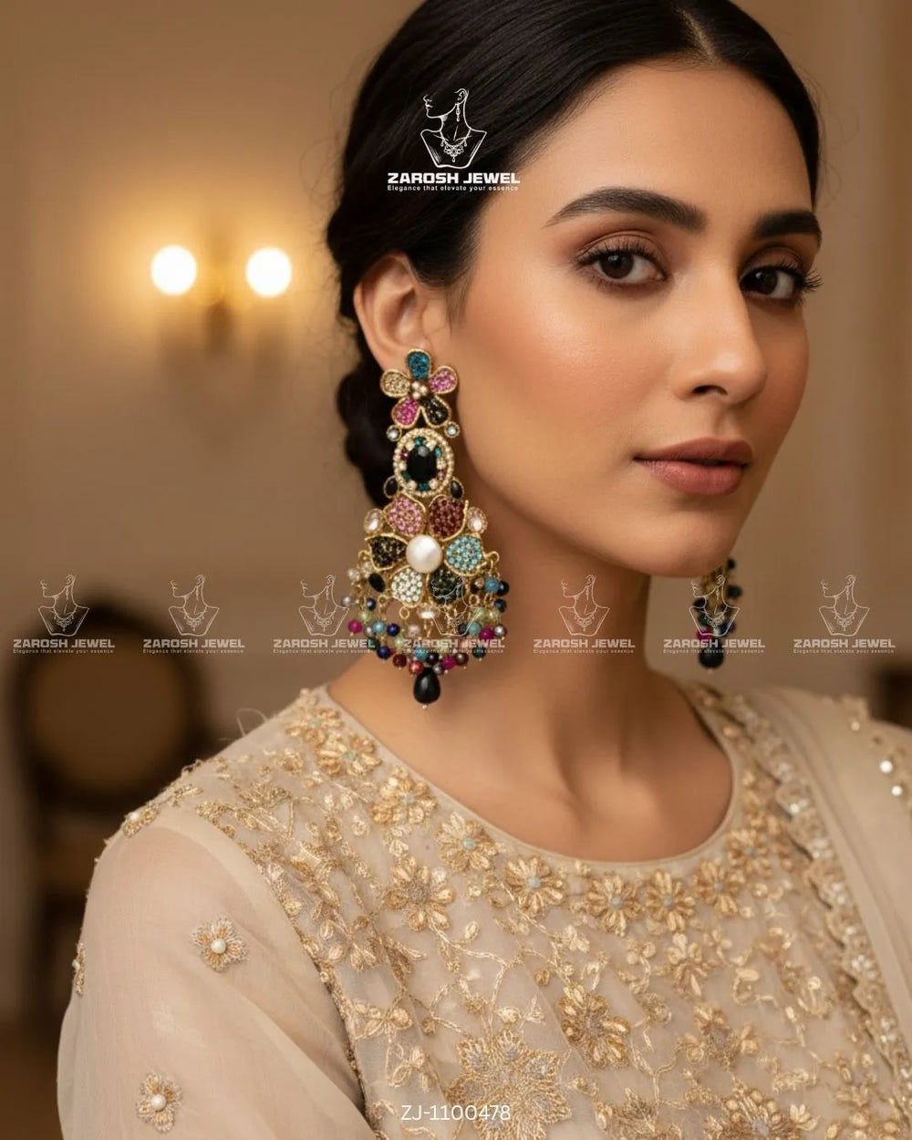 Bridal Pearl Floral Jhumkay | ZAROSH JEWEL