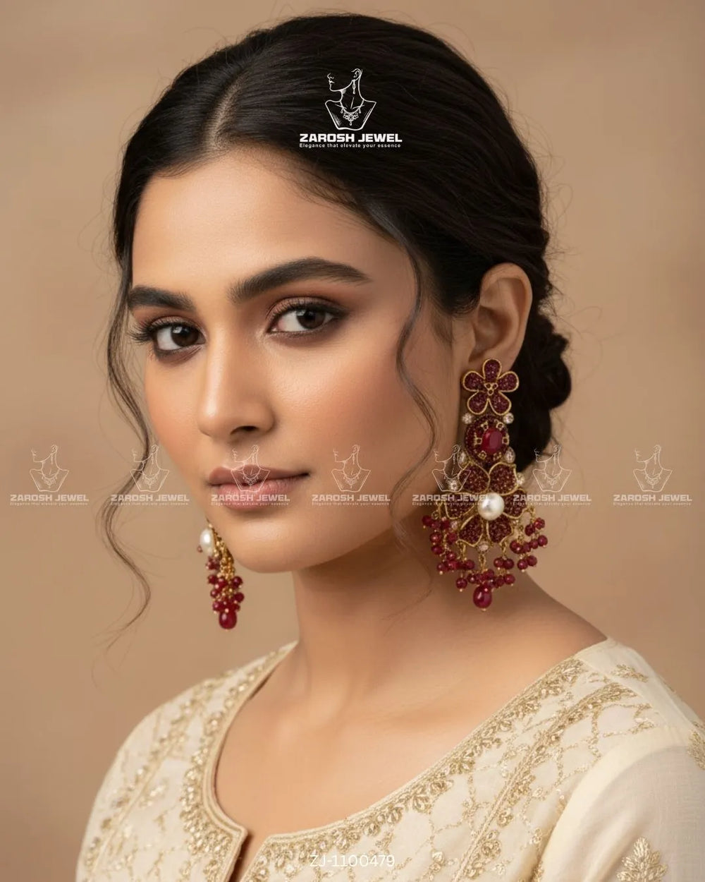 Bridal Pearl Floral Jhumkay | ZAROSH JEWEL