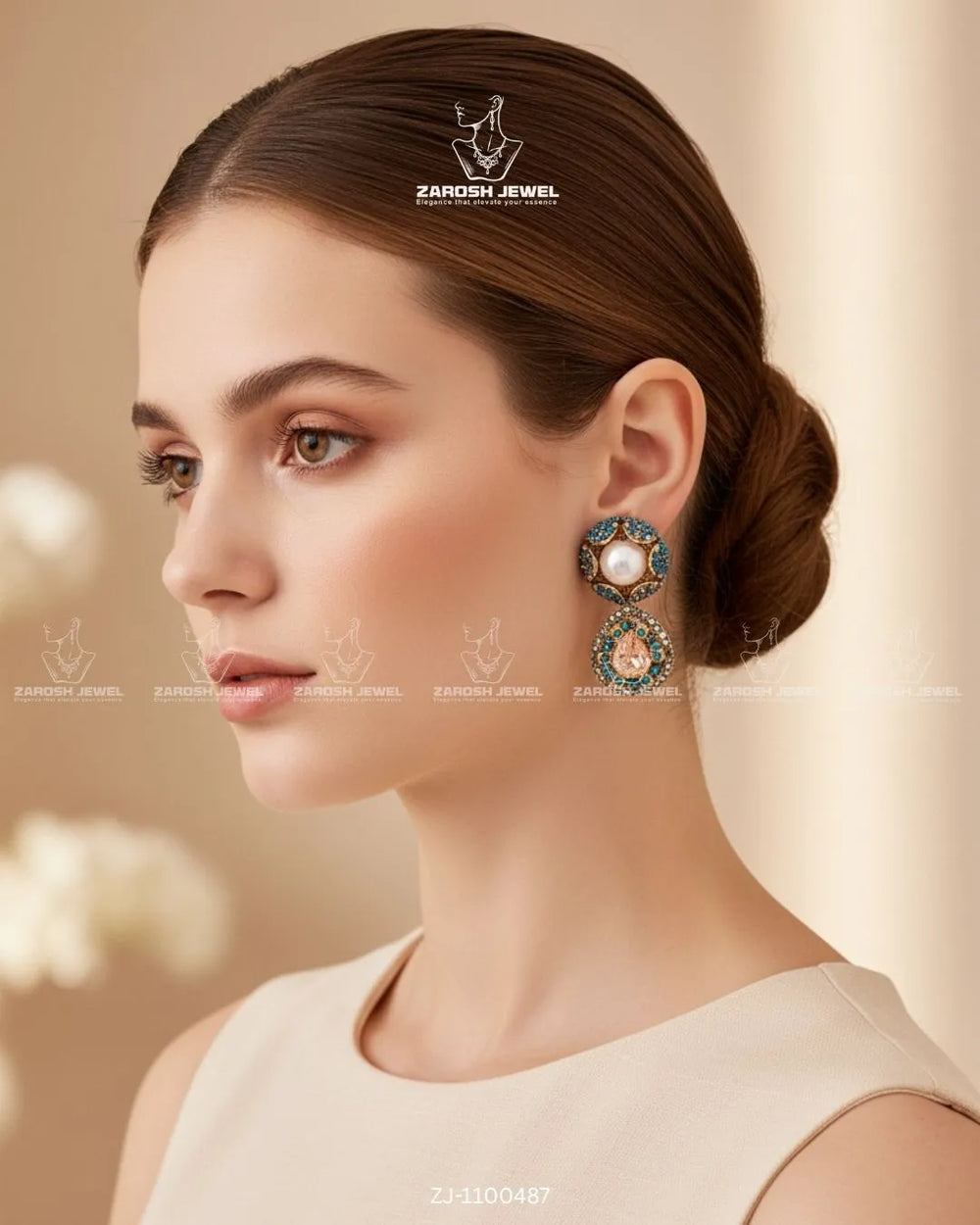 Kundan Pearl Drop Earrings | ZAROSH JEWEL