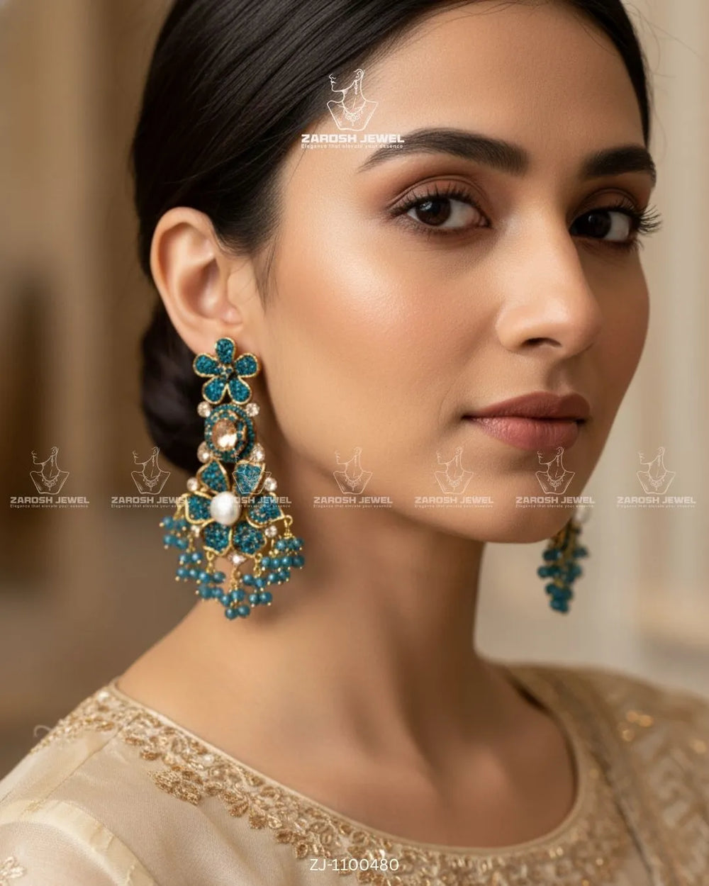 Bridal Pearl Floral Jhumkay | ZAROSH JEWEL