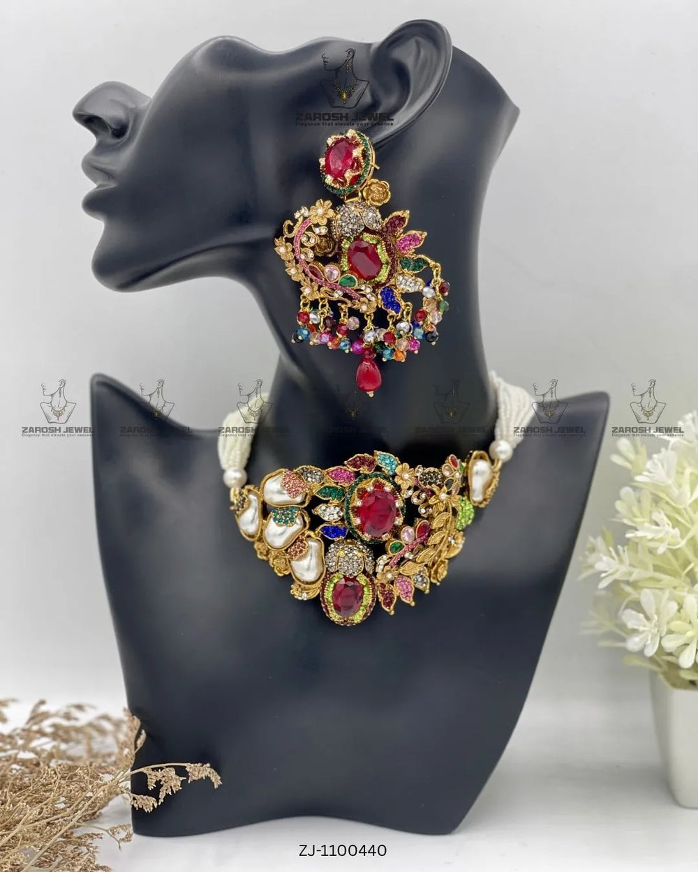 Rang Mahal Choker Set | ZAROSH JEWEL Red Multi