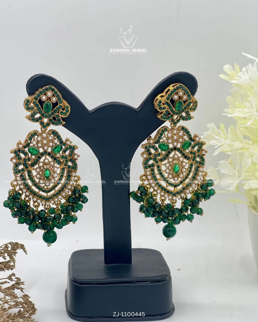 Nazakat Jhumkay | ZAROSH JEWEL Emerald Green