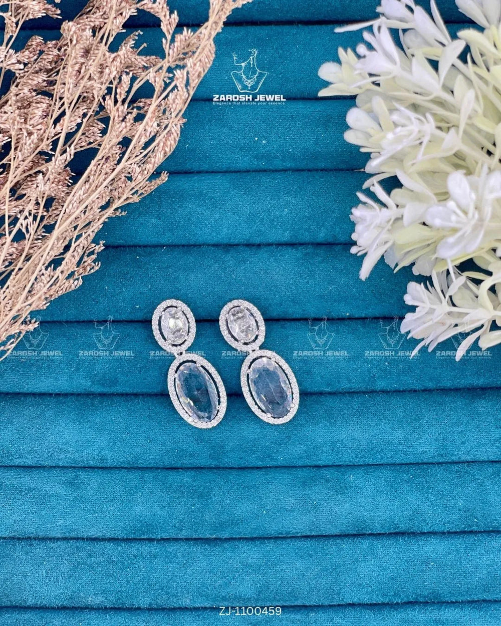 Aabshaar Drop Earrings | ZAROSH JEWEL White Crystal