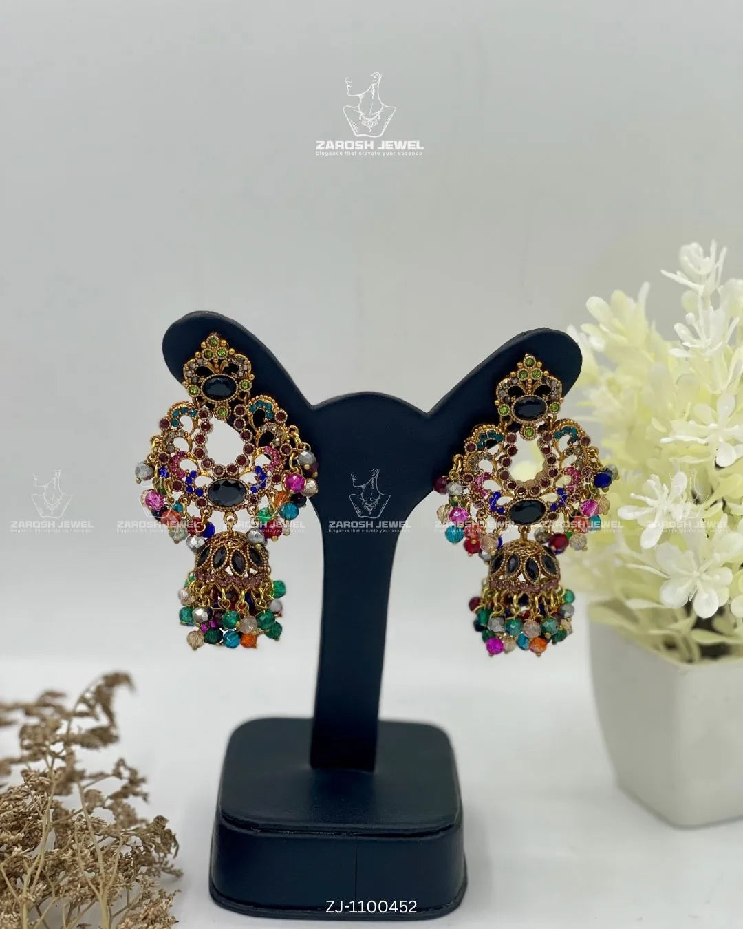 Qamar Jhumkay | ZAROSH JEWEL Black Multi