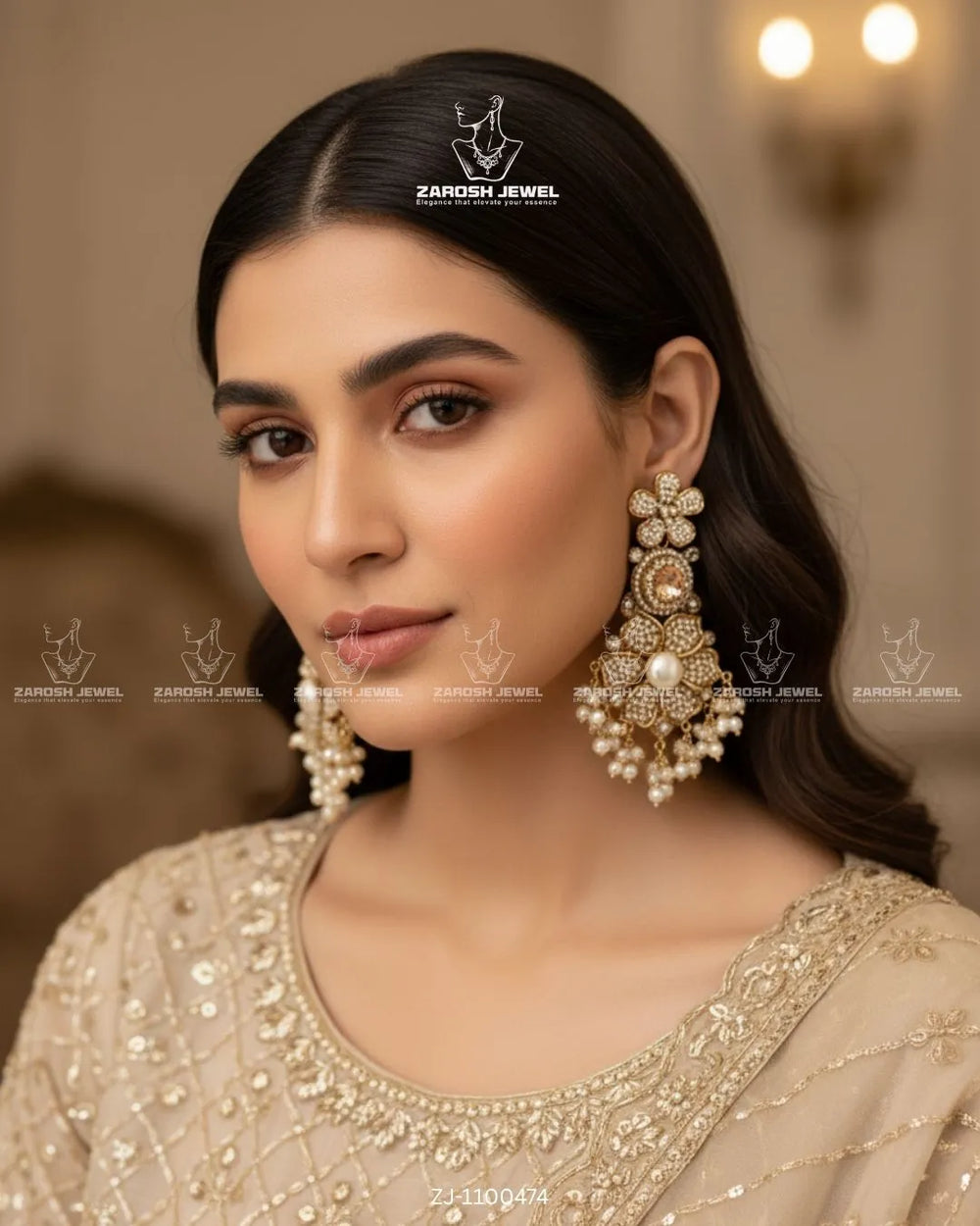 Bridal Pearl Floral Jhumkay | ZAROSH JEWEL