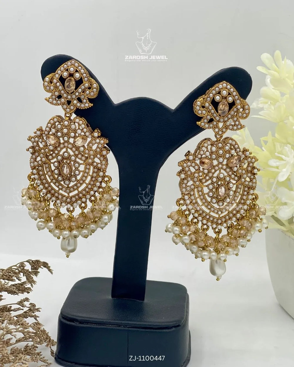 Nazakat Jhumkay | ZAROSH JEWEL Pearl Champagne