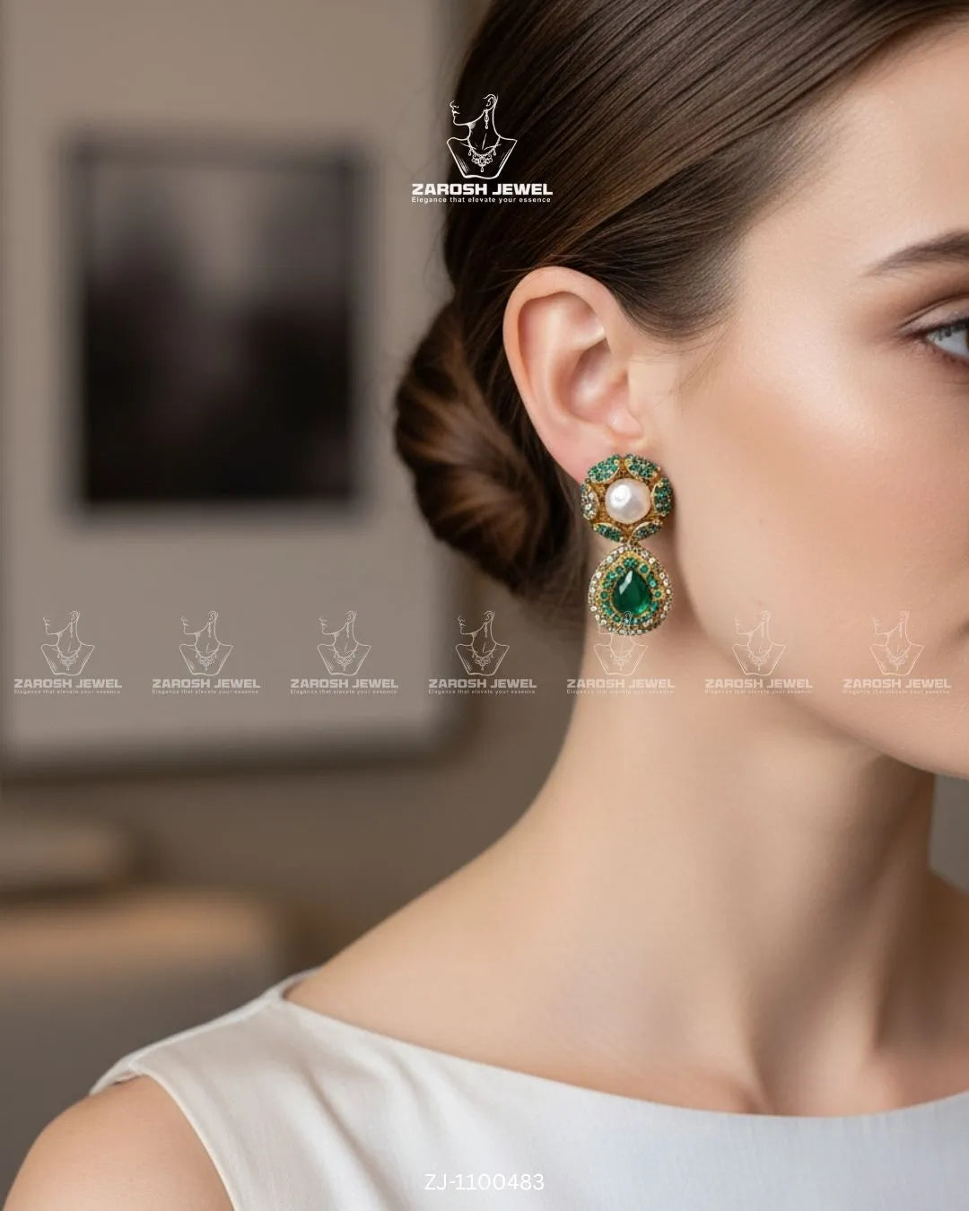 Kundan Pearl Drop Earrings | ZAROSH JEWEL