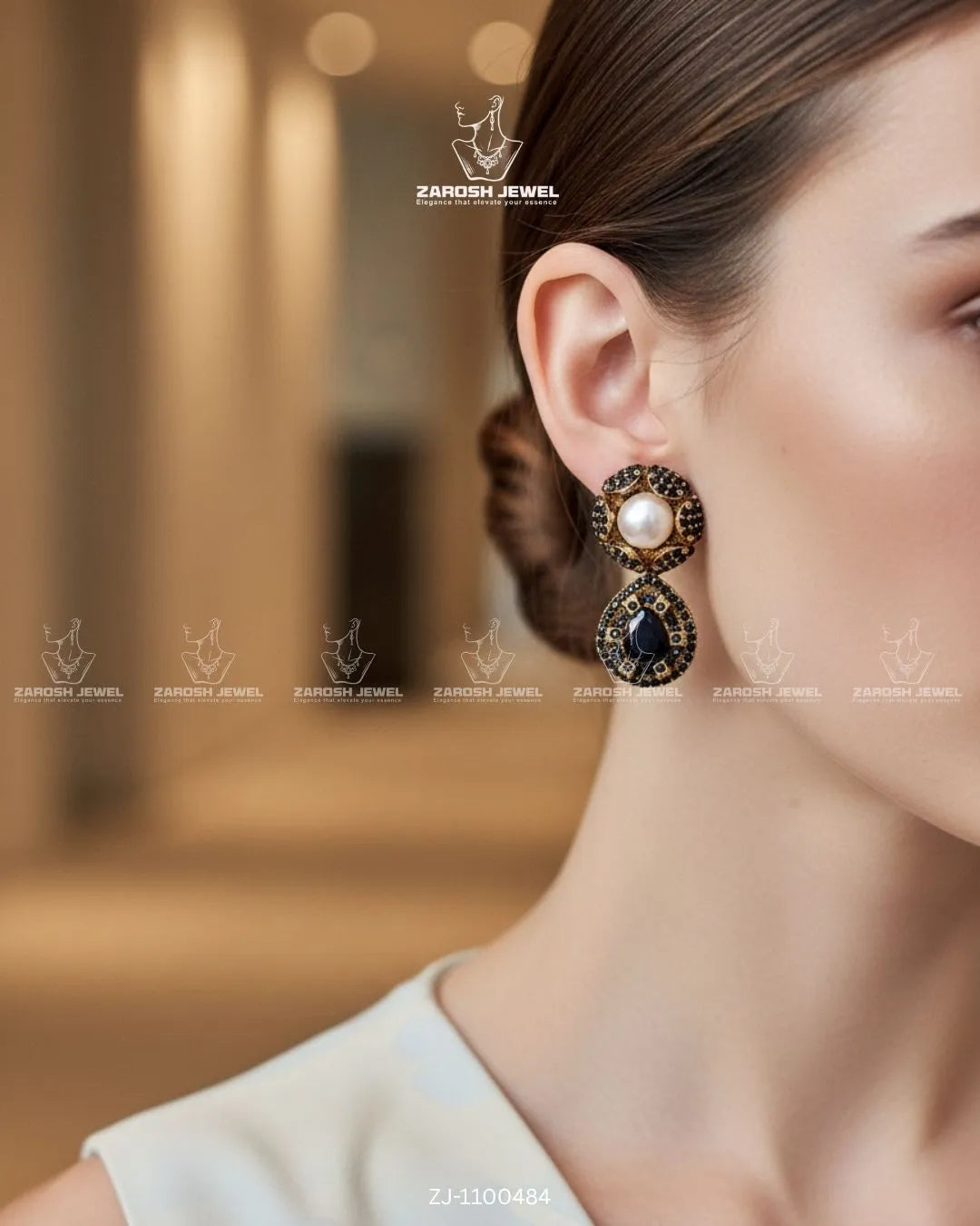 Kundan Pearl Drop Earrings | ZAROSH JEWEL