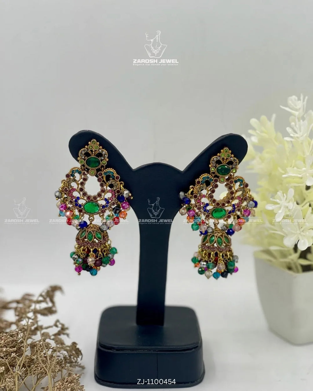 Qamar Jhumkay | ZAROSH JEWEL Green Multi
