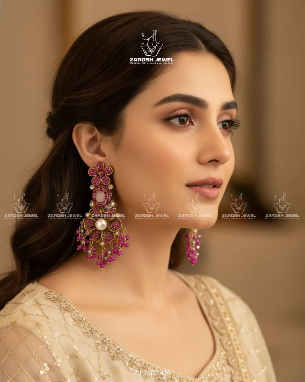 Bridal Pearl Floral Jhumkay | ZAROSH JEWEL