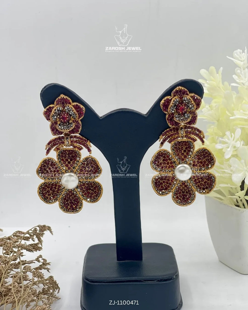 Gul-e-Shab Stud Earrings | ZAROSH JEWEL Red