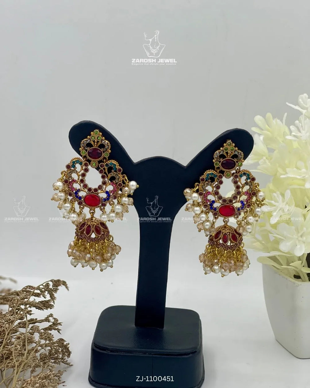 Qamar Jhumkay | ZAROSH JEWEL Red Multi
