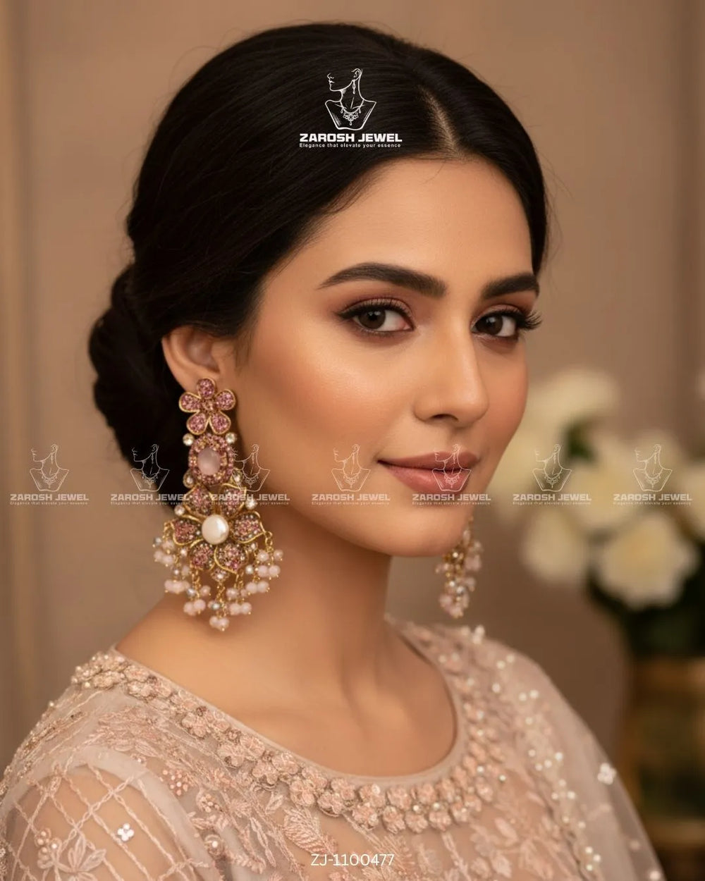 Bridal Pearl Floral Jhumkay | ZAROSH JEWEL