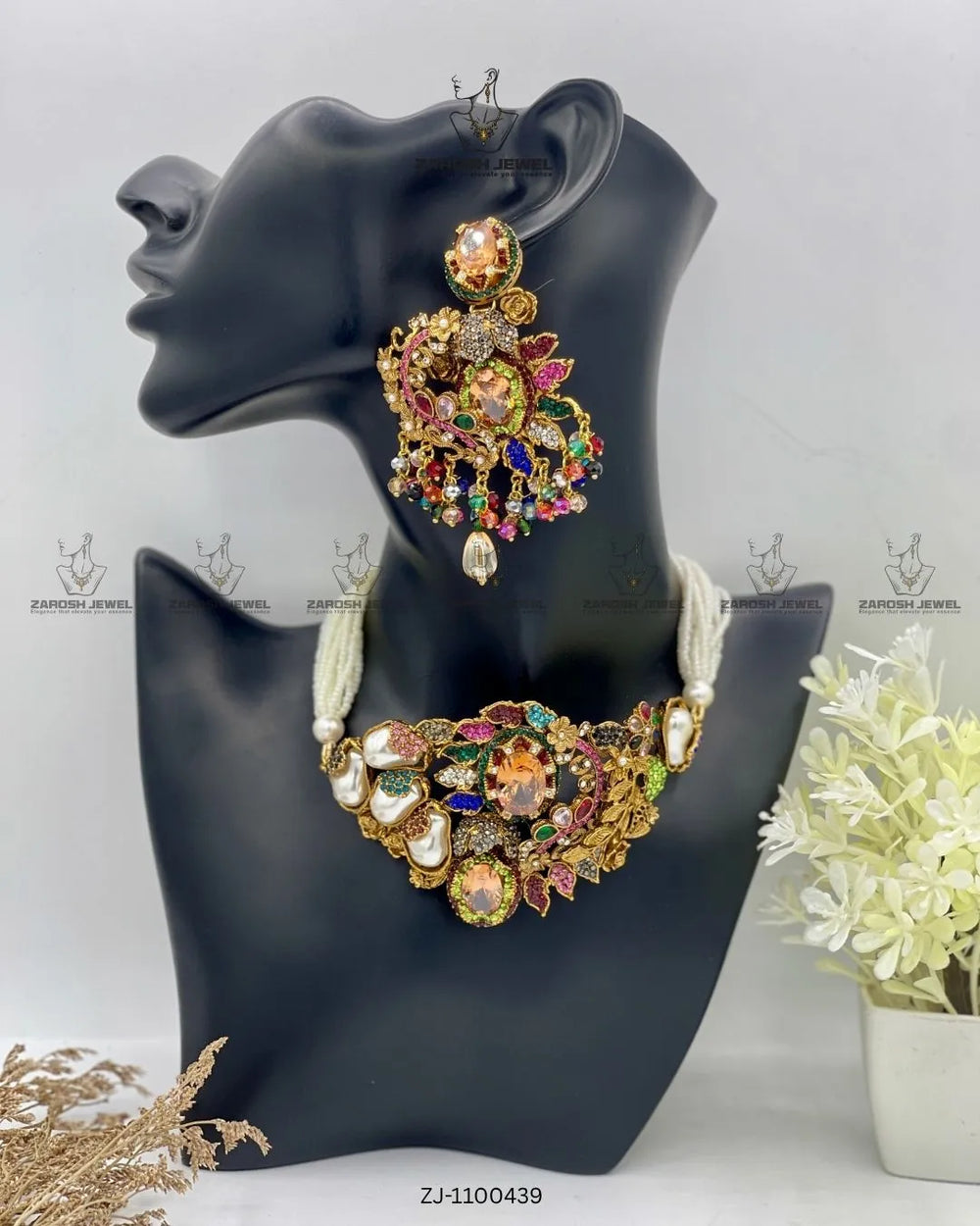 Rang Mahal Choker Set | ZAROSH JEWEL Champagne Multi