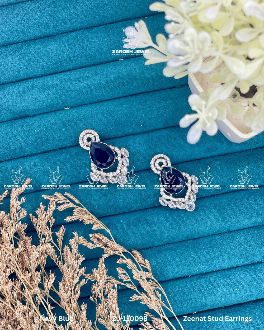 Zeenat Stud Earrings | ZAROSH JEWEL Navy Blue