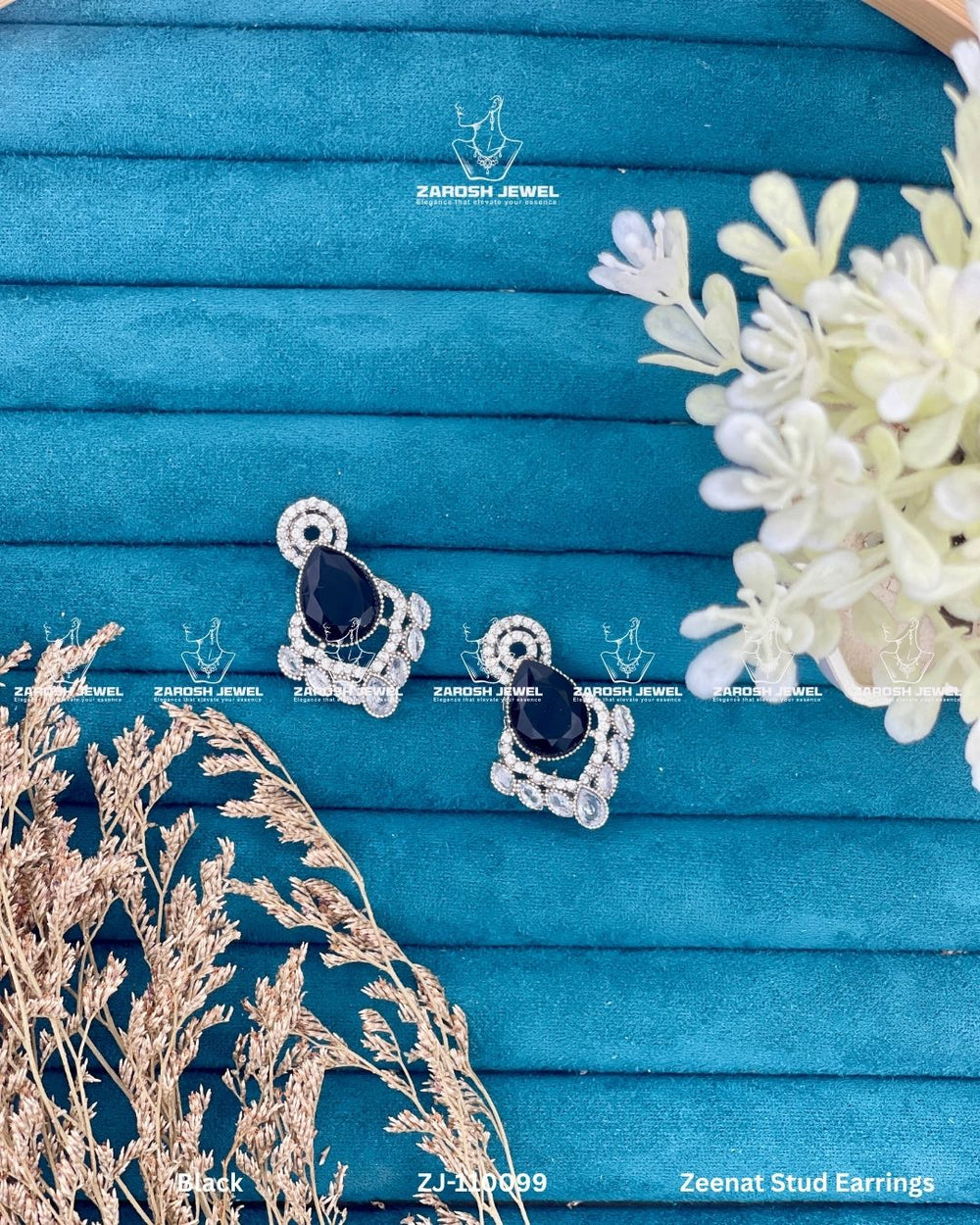 Zeenat Stud Earrings | ZAROSH JEWEL Black