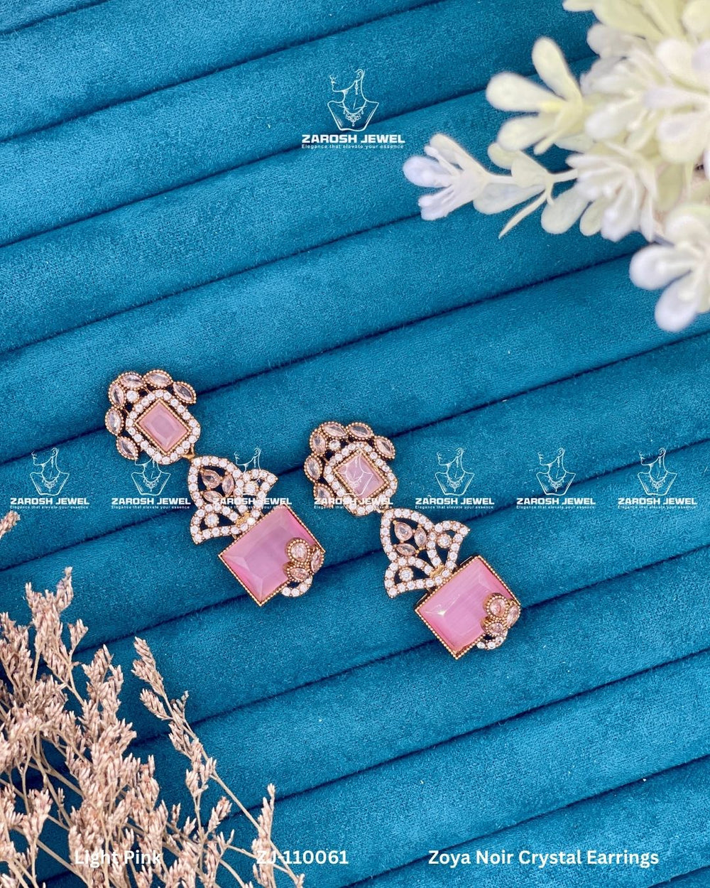 Zoya Noir Crystal Earrings | ZAROSH JEWEL Mint Pink