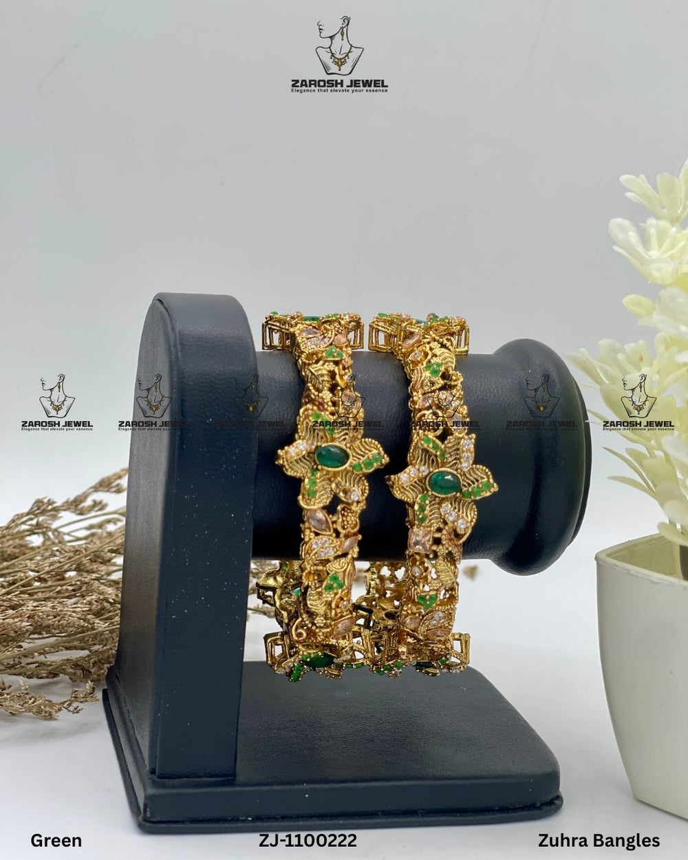 Zuhra Bangles Openable | ZAROSH JEWEL Green